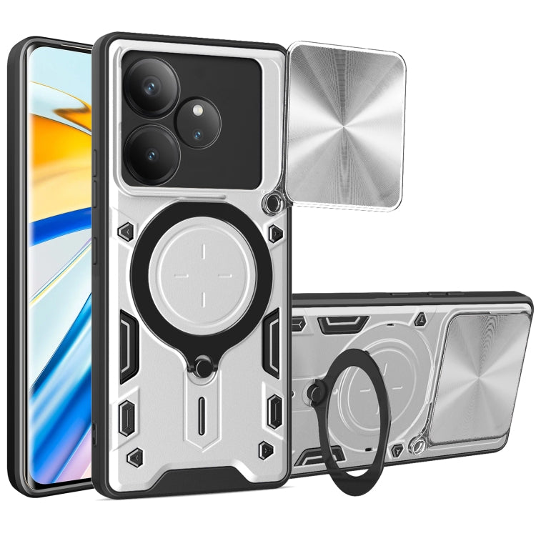 Custodia per telefono con supporto magnetico per camshield scorrevole con texture CD, For Realme C61 / C63, For Realme GT 6T, For Realme 12 5G Global, For Realme 12 Pro / 12 Pro+ / 12+