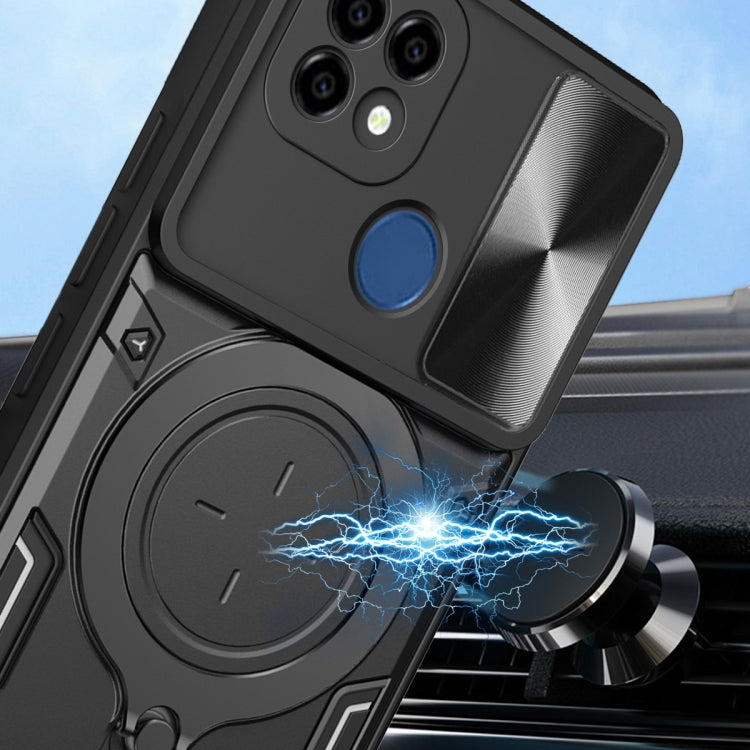 Custodia per telefono con supporto magnetico per camshield scorrevole con texture CD, For Realme C21 / C20 / C11 2021