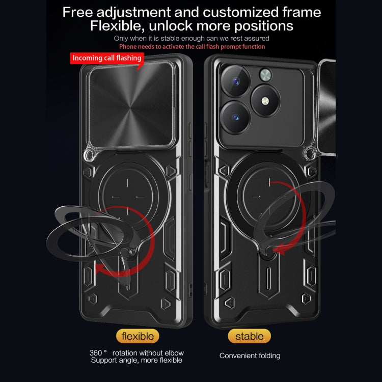 Custodia per telefono con supporto magnetico per camshield scorrevole con texture CD, For Realme C61 / C63, For Realme GT 6T, For Realme 12 5G Global, For Realme 12 Pro / 12 Pro+ / 12+