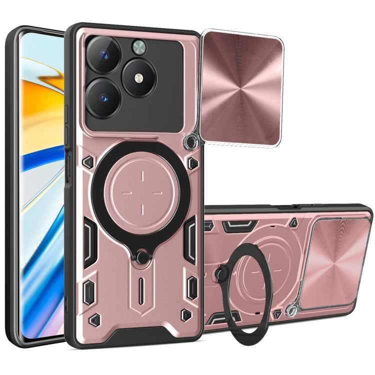 Custodia per telefono con supporto magnetico per camshield scorrevole con texture CD, For Realme C61 / C63, For Realme GT 6T, For Realme 12 5G Global, For Realme 12 Pro / 12 Pro+ / 12+