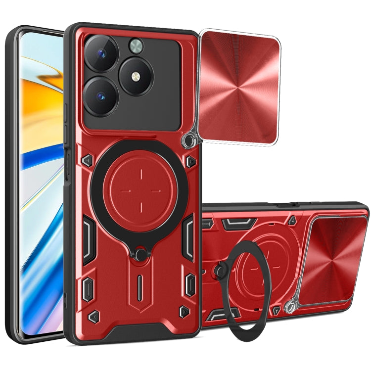 Custodia per telefono con supporto magnetico per camshield scorrevole con texture CD, For Realme C61 / C63, For Realme GT 6T, For Realme 12 5G Global, For Realme 12 Pro / 12 Pro+ / 12+