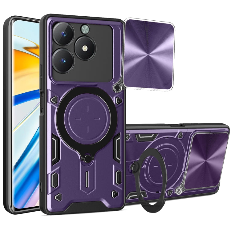 Custodia per telefono con supporto magnetico per camshield scorrevole con texture CD, For Realme C61 / C63, For Realme GT 6T, For Realme 12 5G Global, For Realme 12 Pro / 12 Pro+ / 12+