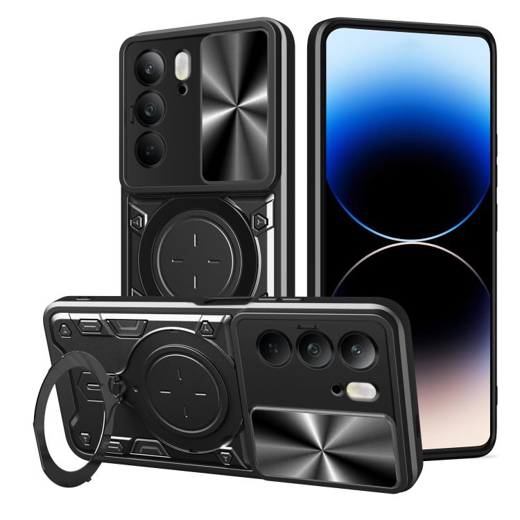 Custodia per telefono con supporto magnetico per camshield scorrevole con texture CD, For Realme P3 Ultra 5G India, For Realme 14 Pro+ 5G, For Realme C75 4G / 14x 5G Global, For Realme 13 Pro 5G / 13 Pro+ 5G
