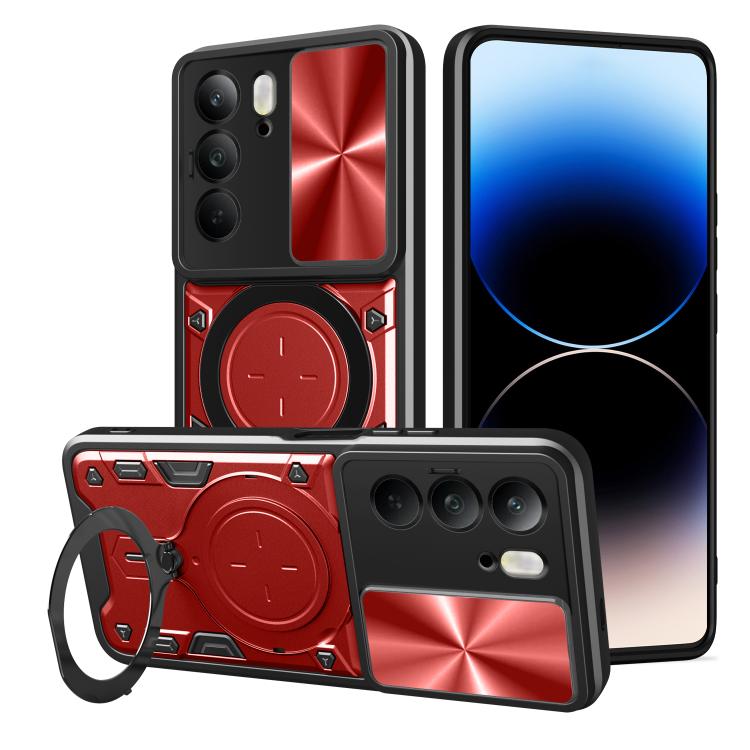 Custodia per telefono con supporto magnetico per camshield scorrevole con texture CD, For Realme P3 Ultra 5G India, For Realme 14 Pro+ 5G, For Realme C75 4G / 14x 5G Global, For Realme 13 Pro 5G / 13 Pro+ 5G