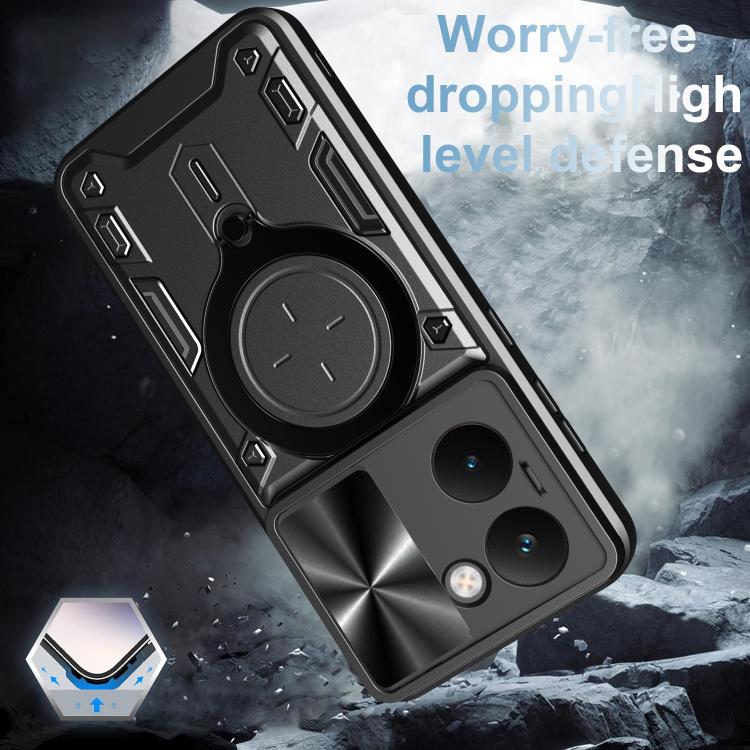 Custodia per telefono con supporto magnetico per camshield scorrevole con texture CD, For Realme P3 Ultra 5G India, For Realme 14 Pro+ 5G, For Realme C75 4G / 14x 5G Global, For Realme 13 Pro 5G / 13 Pro+ 5G