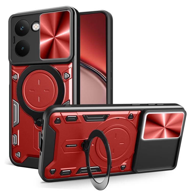 Custodia per telefono con supporto magnetico per camshield scorrevole con texture CD, For Realme P3 Ultra 5G India, For Realme 14 Pro+ 5G, For Realme C75 4G / 14x 5G Global, For Realme 13 Pro 5G / 13 Pro+ 5G