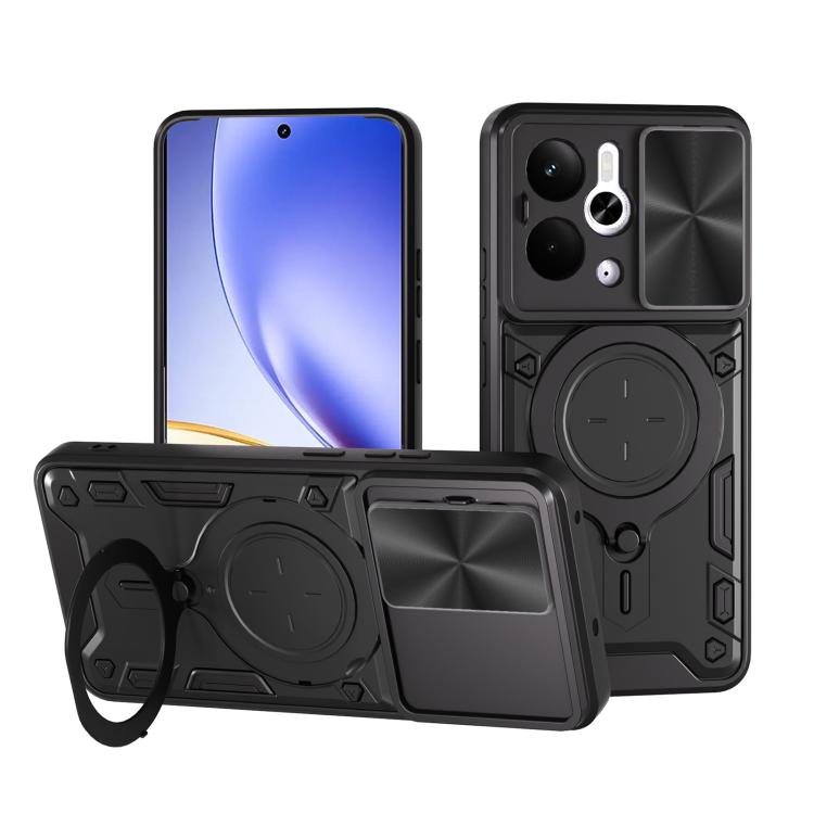 Custodia per telefono con supporto magnetico per camshield scorrevole con texture CD, For Realme P4 Power 5G, For Realme 16 Pro / 16 Pro+ 5G, For Realme 15x 5G, For Realme P3 5G / 14 5G Global