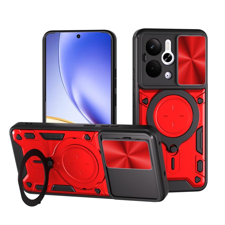 Custodia per telefono con supporto magnetico per camshield scorrevole con texture CD, For Realme P4 Power 5G, For Realme 16 Pro / 16 Pro+ 5G, For Realme 15x 5G, For Realme P3 5G / 14 5G Global