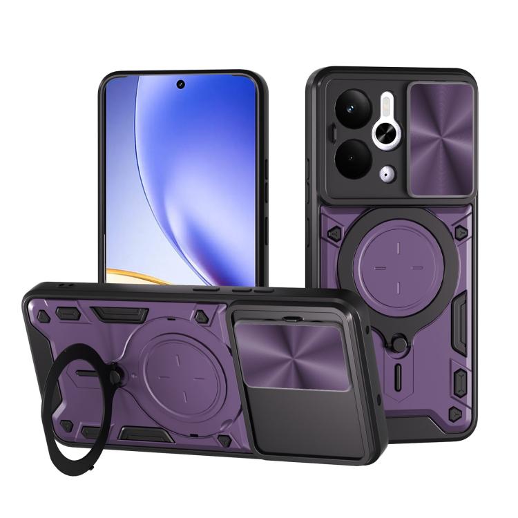 Custodia per telefono con supporto magnetico per camshield scorrevole con texture CD, For Realme P4 Power 5G, For Realme 16 Pro / 16 Pro+ 5G, For Realme 15x 5G, For Realme P3 5G / 14 5G Global