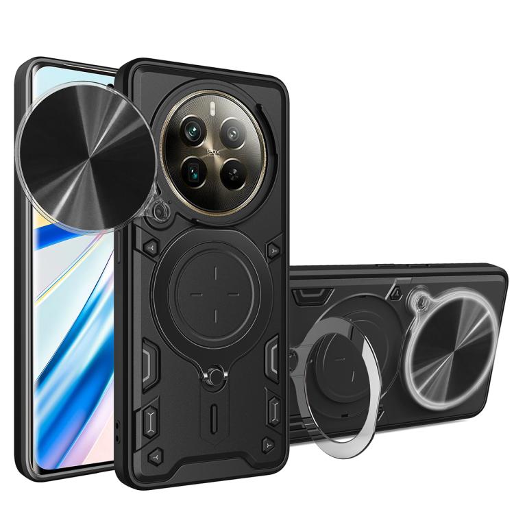 Custodia per telefono con supporto magnetico per camshield scorrevole con texture CD, For Realme C61 / C63, For Realme GT 6T, For Realme 12 5G Global, For Realme 12 Pro / 12 Pro+ / 12+