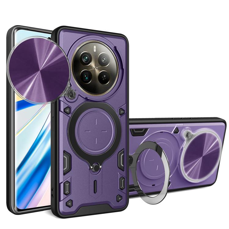 Custodia per telefono con supporto magnetico per camshield scorrevole con texture CD, For Realme C61 / C63, For Realme GT 6T, For Realme 12 5G Global, For Realme 12 Pro / 12 Pro+ / 12+