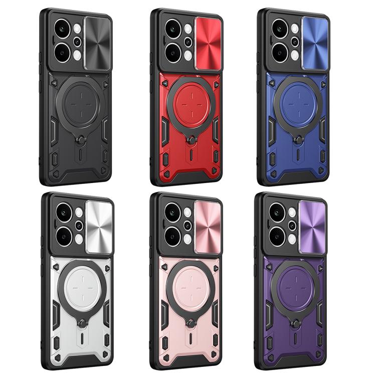 Custodia per telefono con supporto magnetico per camshield scorrevole con texture CD, For Realme P4 Power 5G, For Realme 16 Pro / 16 Pro+ 5G, For Realme 15x 5G, For Realme P3 5G / 14 5G Global
