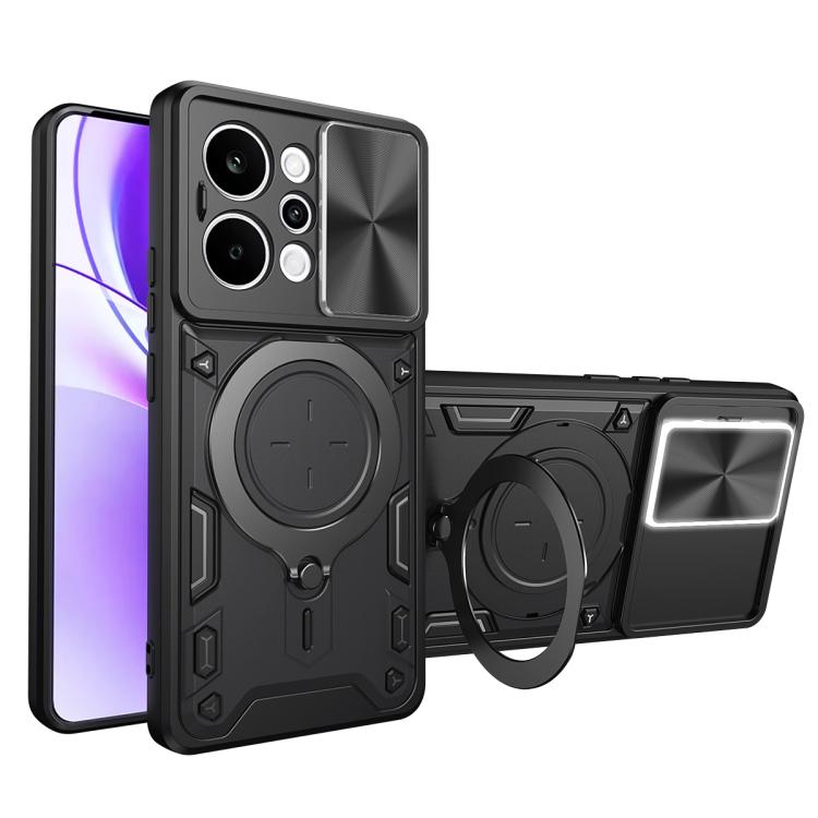 Custodia per telefono con supporto magnetico per camshield scorrevole con texture CD, For Realme P4 Power 5G, For Realme 16 Pro / 16 Pro+ 5G, For Realme 15x 5G, For Realme P3 5G / 14 5G Global