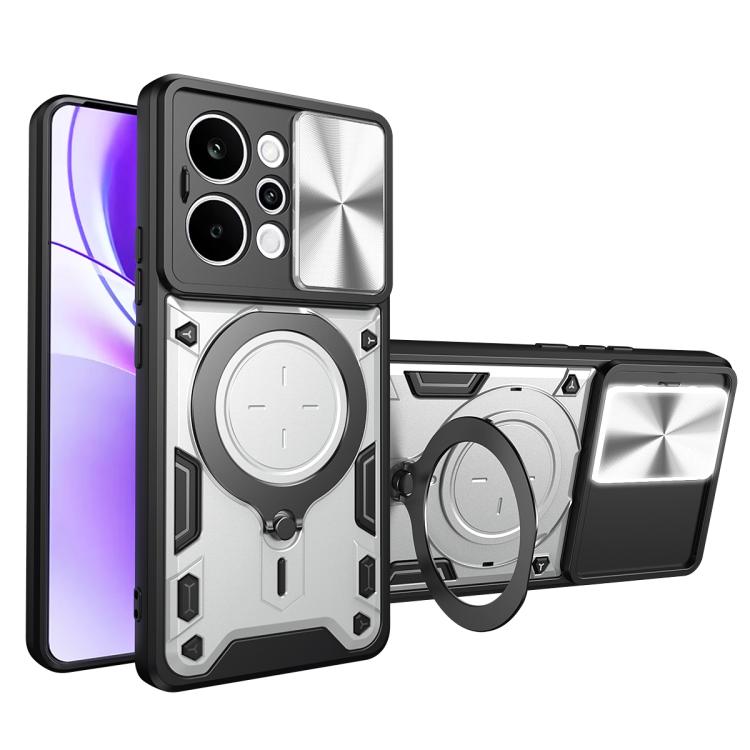 Custodia per telefono con supporto magnetico per camshield scorrevole con texture CD, For Realme P4 Power 5G, For Realme 16 Pro / 16 Pro+ 5G, For Realme 15x 5G, For Realme P3 5G / 14 5G Global