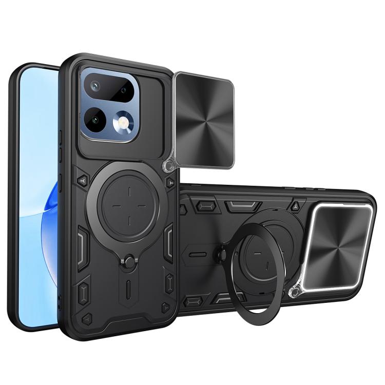 Custodia per telefono con supporto magnetico per camshield scorrevole con texture CD, For Realme P4 Power 5G, For Realme 16 Pro / 16 Pro+ 5G, For Realme 15x 5G, For Realme P3 5G / 14 5G Global