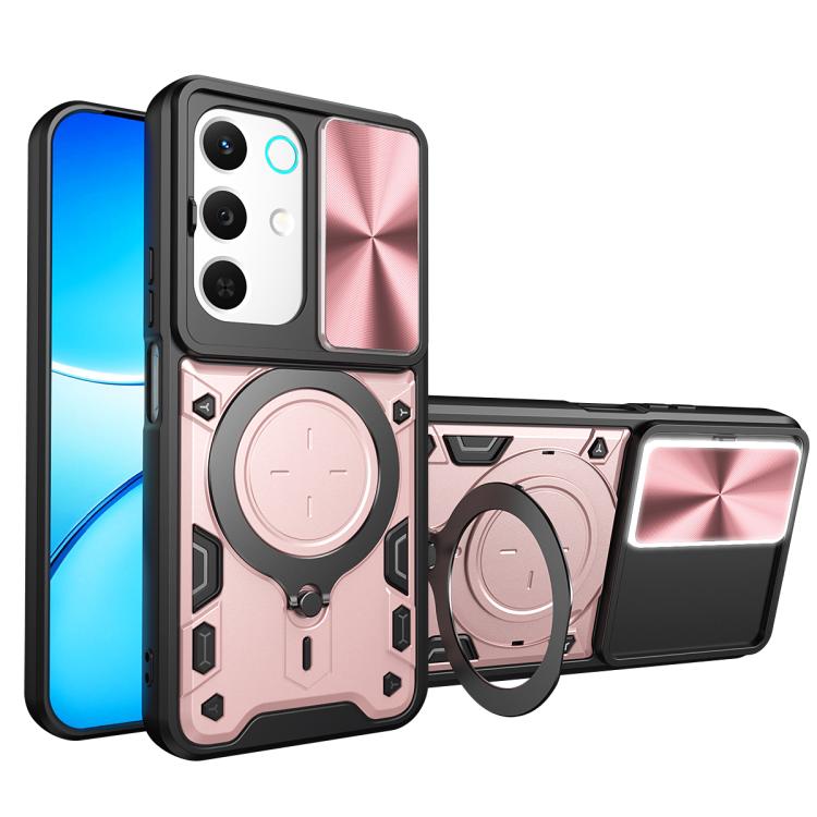 Custodia per telefono con supporto magnetico per camshield scorrevole con texture CD, For Realme P4 Power 5G, For Realme 16 Pro / 16 Pro+ 5G, For Realme 15x 5G, For Realme P3 5G / 14 5G Global