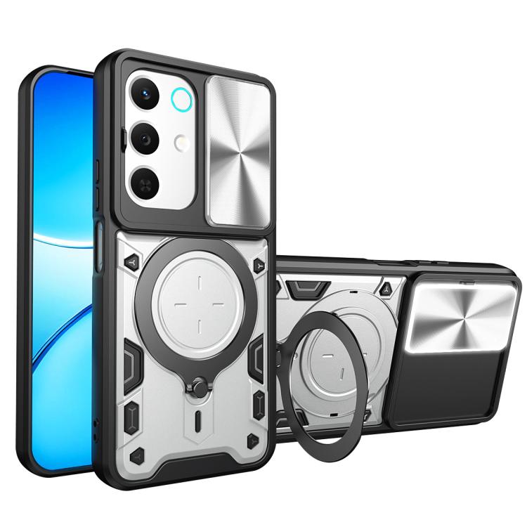 Custodia per telefono con supporto magnetico per camshield scorrevole con texture CD, For Realme P4 Power 5G, For Realme 16 Pro / 16 Pro+ 5G, For Realme 15x 5G, For Realme P3 5G / 14 5G Global