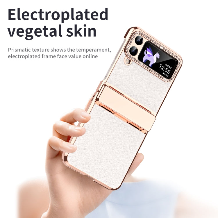 Custodia per telefono pieghevole in pelle liscia placcata con cerniera, For Samsung Galaxy Z Flip4 5G, For Samsung Galaxy Z Flip3 5G