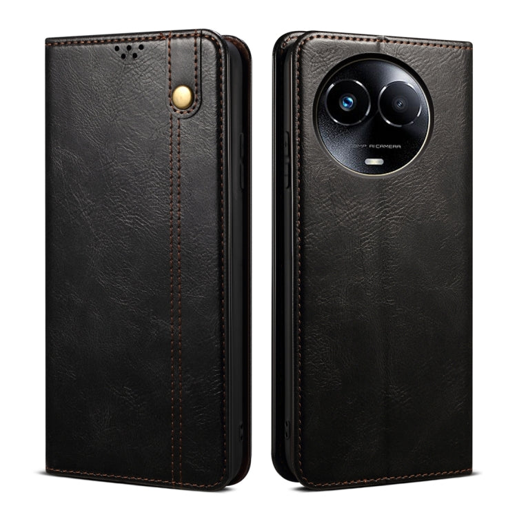 Custodia per telefono in pelle con trama di cavallo pazzo in cera d'olio, For Realme GT 6T 5G Global, For Realme GT 6 5G Global, For Realme C63 / C61, For Realme 12 Pro / 12 Pro+, For Realme GT5 Pro, For Realme 11 5G Global / 11x