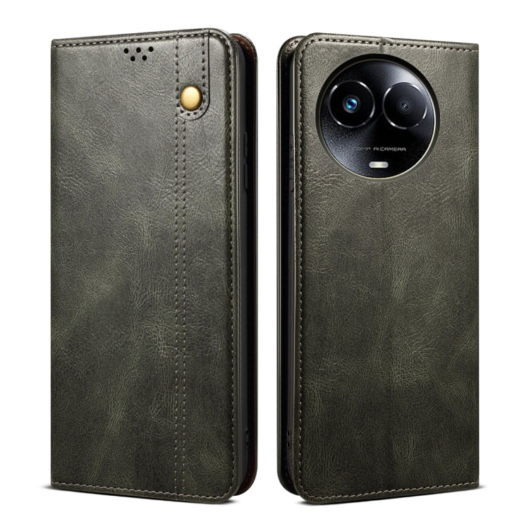 Custodia per telefono in pelle con trama di cavallo pazzo in cera d'olio, For Realme GT 6T 5G Global, For Realme GT 6 5G Global, For Realme C63 / C61, For Realme 12 Pro / 12 Pro+, For Realme GT5 Pro, For Realme 11 5G Global / 11x