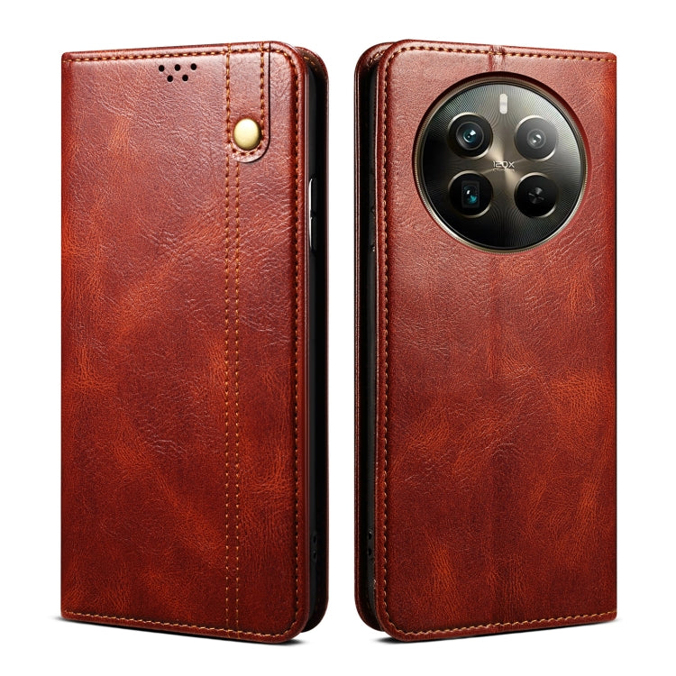 Custodia per telefono in pelle con trama di cavallo pazzo in cera d'olio, For Realme GT 6T 5G Global, For Realme GT 6 5G Global, For Realme C63 / C61, For Realme 12 Pro / 12 Pro+, For Realme GT5 Pro, For Realme 11 5G Global / 11x