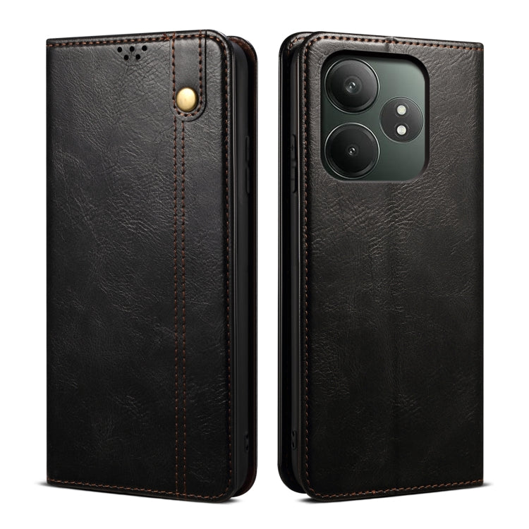 Custodia per telefono in pelle con trama di cavallo pazzo in cera d'olio, For Realme GT 6T 5G Global, For Realme GT 6 5G Global, For Realme C63 / C61, For Realme 12 Pro / 12 Pro+, For Realme GT5 Pro, For Realme 11 5G Global / 11x