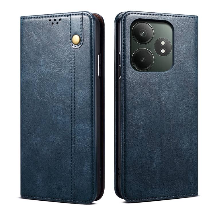 Custodia per telefono in pelle con trama di cavallo pazzo in cera d'olio, For Realme GT 6T 5G Global, For Realme GT 6 5G Global, For Realme C63 / C61, For Realme 12 Pro / 12 Pro+, For Realme GT5 Pro, For Realme 11 5G Global / 11x