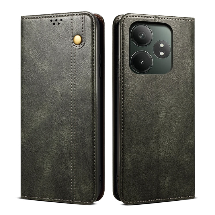 Custodia per telefono in pelle con trama di cavallo pazzo in cera d'olio, For Realme GT 6T 5G Global, For Realme GT 6 5G Global, For Realme C63 / C61, For Realme 12 Pro / 12 Pro+, For Realme GT5 Pro, For Realme 11 5G Global / 11x