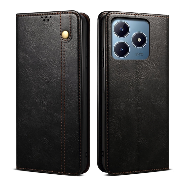 Custodia per telefono in pelle con trama di cavallo pazzo in cera d'olio, For Realme GT 6T 5G Global, For Realme GT 6 5G Global, For Realme C63 / C61, For Realme 12 Pro / 12 Pro+, For Realme GT5 Pro, For Realme 11 5G Global / 11x