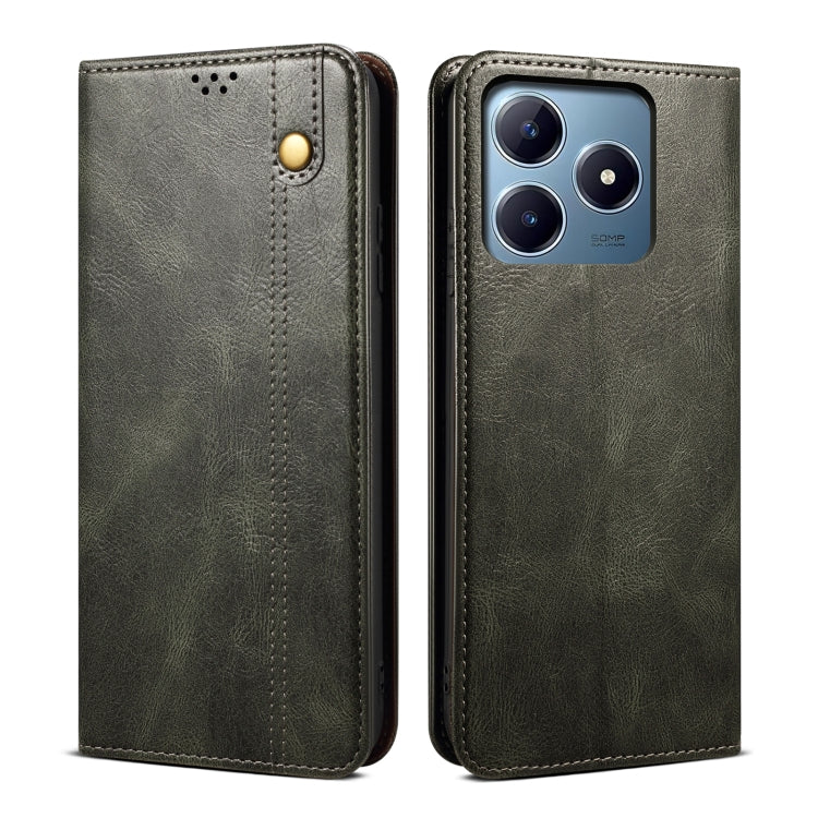 Custodia per telefono in pelle con trama di cavallo pazzo in cera d'olio, For Realme GT 6T 5G Global, For Realme GT 6 5G Global, For Realme C63 / C61, For Realme 12 Pro / 12 Pro+, For Realme GT5 Pro, For Realme 11 5G Global / 11x