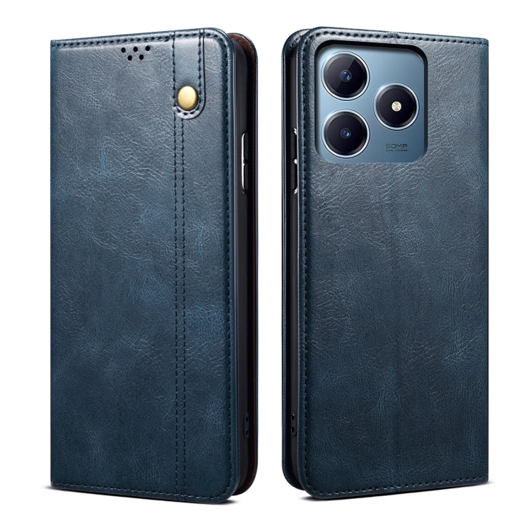 Custodia per telefono in pelle con trama di cavallo pazzo in cera d'olio, For Realme GT 6T 5G Global, For Realme GT 6 5G Global, For Realme C63 / C61, For Realme 12 Pro / 12 Pro+, For Realme GT5 Pro, For Realme 11 5G Global / 11x