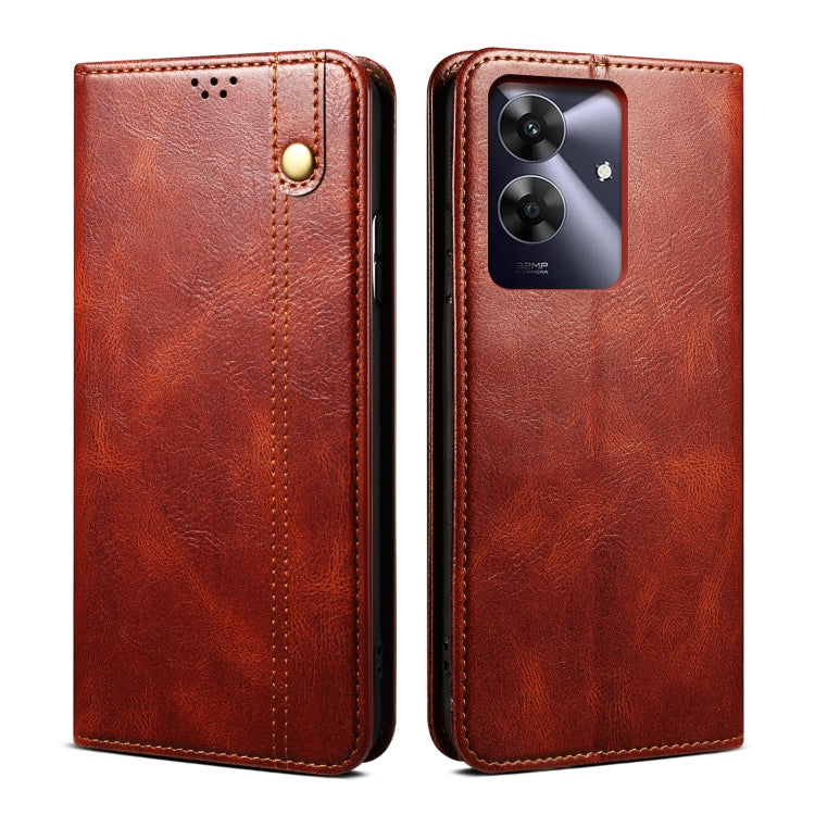Custodia per telefono in pelle con trama di cavallo pazzo in cera d'olio, For Realme 14 5G Global, For Realme P3 Pro, For Realme 14 Pro+ Global, For Realme 14 Pro Global, For Realme Note 60 4G / C61 4G, For Realme 13 Pro 5G Global
