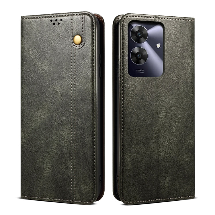 Custodia per telefono in pelle con trama di cavallo pazzo in cera d'olio, For Realme 14 5G Global, For Realme P3 Pro, For Realme 14 Pro+ Global, For Realme 14 Pro Global, For Realme Note 60 4G / C61 4G, For Realme 13 Pro 5G Global