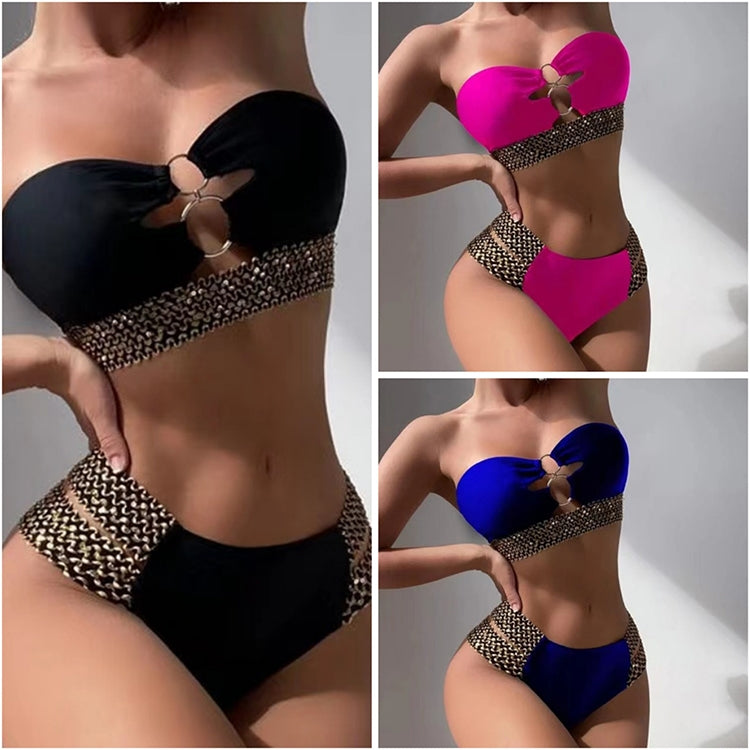 Costume da bagno bikini a due pezzi a vita alta in tinta unita sexy da donna, S, M, L, XL