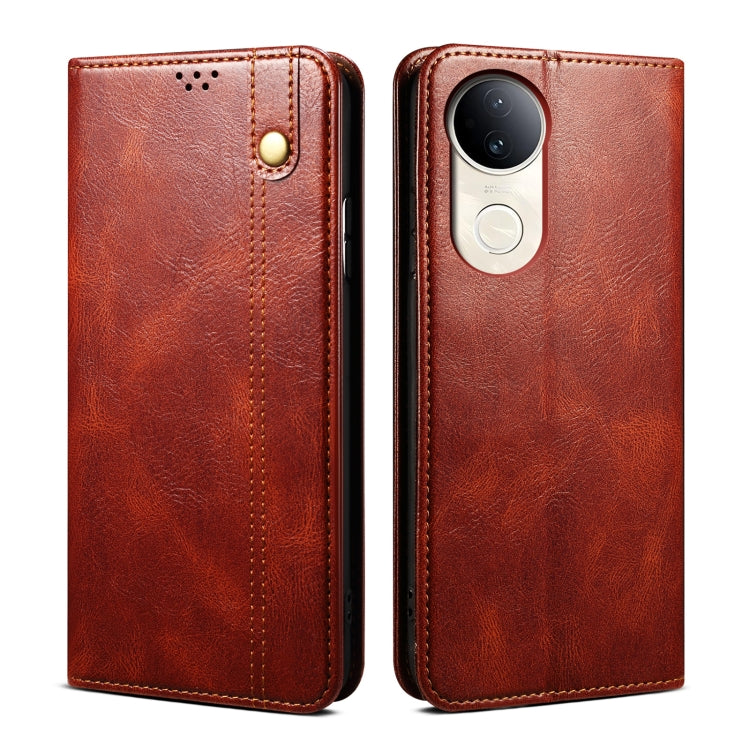 Custodia per telefono in pelle con trama di cavallo pazzo in cera d'olio, For vivo S20 5G, For vivo S20 Pro 5G, For vivo Y19s 4G, For vivo X200, For vivo X200 Pro mini, For vivo X200 Pro
