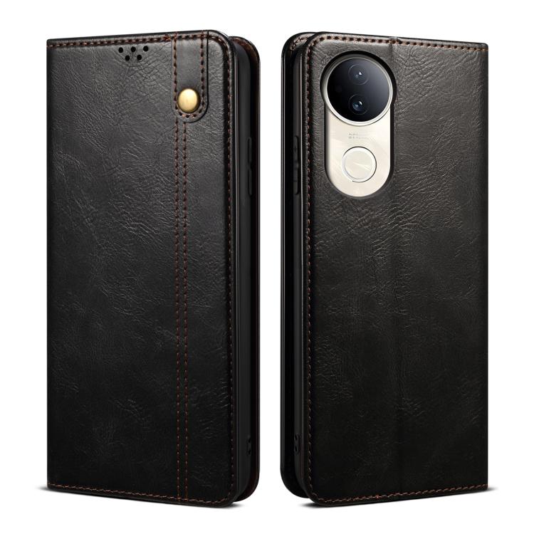 Custodia per telefono in pelle con trama di cavallo pazzo in cera d'olio, For vivo X300 Pro, For vivo X300, For vivo V60 5G, For vivo S30 Pro mini, For vivo X200 Ultra, For vivo V50