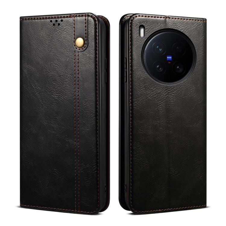 Custodia per telefono in pelle con trama di cavallo pazzo in cera d'olio, For vivo X300 Pro, For vivo X300, For vivo V60 5G, For vivo S30 Pro mini, For vivo X200 Ultra, For vivo V50