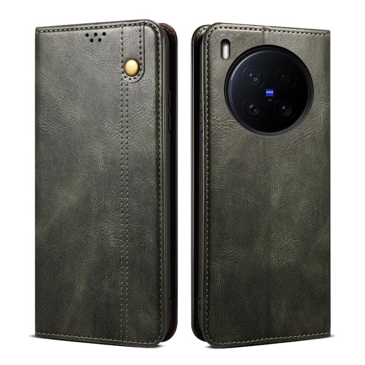 Custodia per telefono in pelle con trama di cavallo pazzo in cera d'olio, For vivo X300 Pro, For vivo X300, For vivo V60 5G, For vivo S30 Pro mini, For vivo X200 Ultra, For vivo V50
