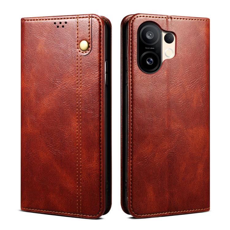 Custodia per telefono in pelle con trama di cavallo pazzo in cera d'olio, For vivo X300 Pro, For vivo X300, For vivo V60 5G, For vivo S30 Pro mini, For vivo X200 Ultra, For vivo V50