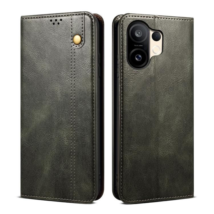 Custodia per telefono in pelle con trama di cavallo pazzo in cera d'olio, For vivo X300 Pro, For vivo X300, For vivo V60 5G, For vivo S30 Pro mini, For vivo X200 Ultra, For vivo V50