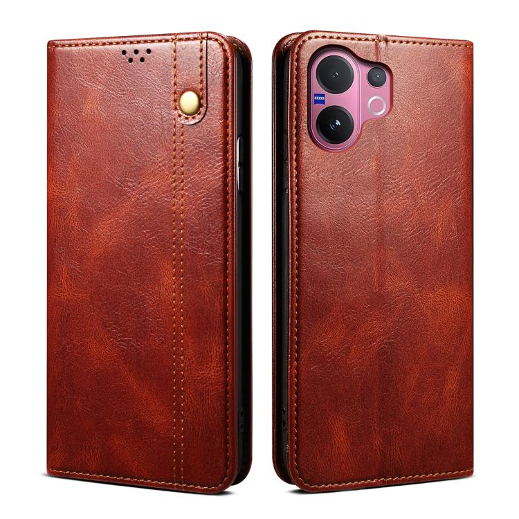Custodia per telefono in pelle con trama di cavallo pazzo in cera d'olio, For vivo X300 Pro, For vivo X300, For vivo V60 5G, For vivo S30 Pro mini, For vivo X200 Ultra, For vivo V50
