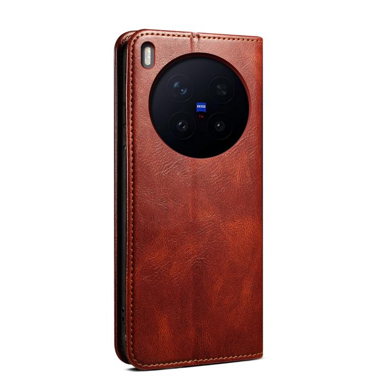 Custodia per telefono in pelle con trama di cavallo pazzo in cera d'olio, For vivo X300 Pro, For vivo X300, For vivo V60 5G, For vivo S30 Pro mini, For vivo X200 Ultra, For vivo V50