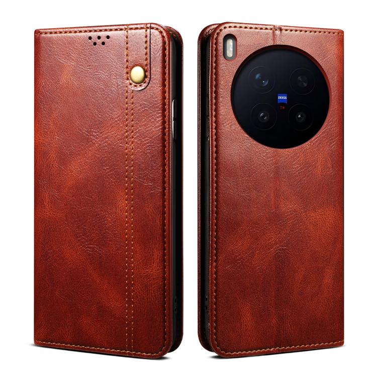 Custodia per telefono in pelle con trama di cavallo pazzo in cera d'olio, For vivo X300 Pro, For vivo X300, For vivo V60 5G, For vivo S30 Pro mini, For vivo X200 Ultra, For vivo V50