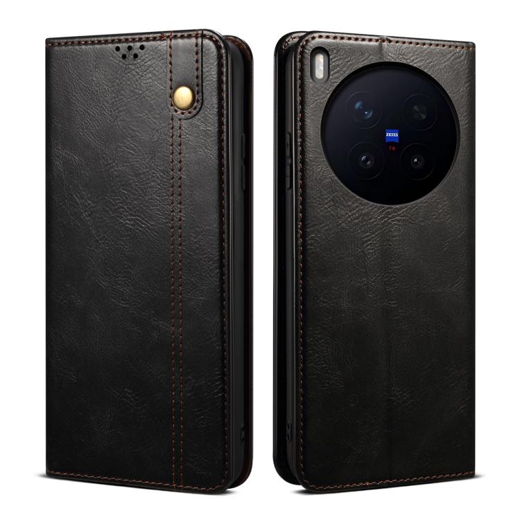 Custodia per telefono in pelle con trama di cavallo pazzo in cera d'olio, For vivo X300 Pro, For vivo X300, For vivo V60 5G, For vivo S30 Pro mini, For vivo X200 Ultra, For vivo V50