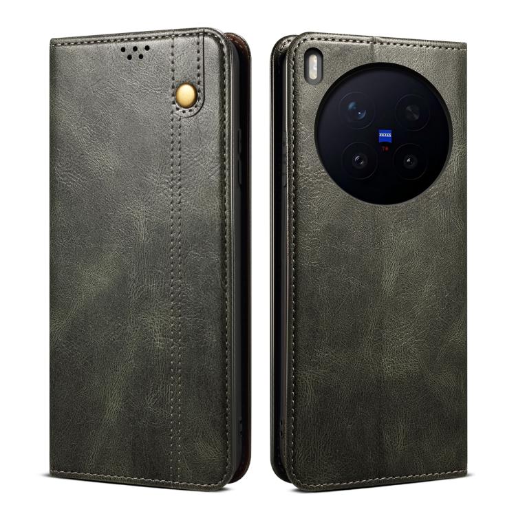 Custodia per telefono in pelle con trama di cavallo pazzo in cera d'olio, For vivo X300 Pro, For vivo X300, For vivo V60 5G, For vivo S30 Pro mini, For vivo X200 Ultra, For vivo V50