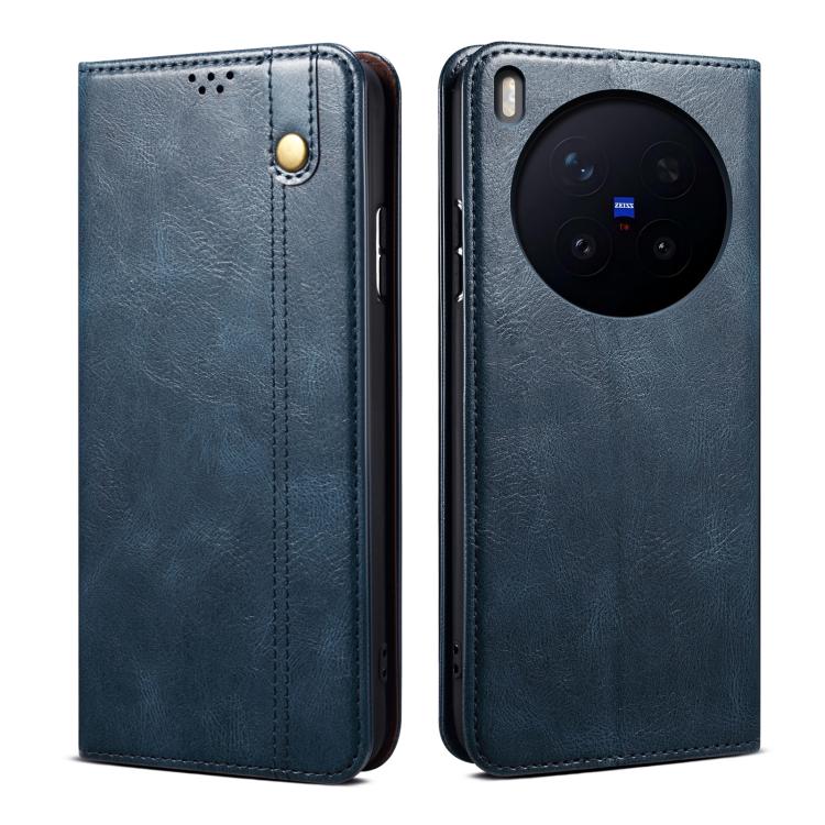 Custodia per telefono in pelle con trama di cavallo pazzo in cera d'olio, For vivo X300 Pro, For vivo X300, For vivo V60 5G, For vivo S30 Pro mini, For vivo X200 Ultra, For vivo V50