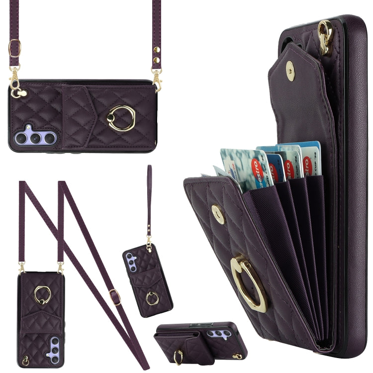 Custodia per telefono con borsa per carte a trama rombica con cordino lungo, For Samsung Galaxy S24 5G, For Samsung Galaxy A54 5G, For Samsung Galaxy S23 Ultra 5G