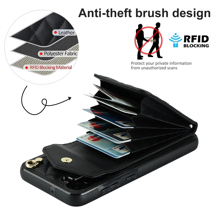 Custodia per telefono con borsa per carte a trama rombica con cordino lungo, For Samsung Galaxy S24 5G, For Samsung Galaxy A54 5G, For Samsung Galaxy S23 Ultra 5G