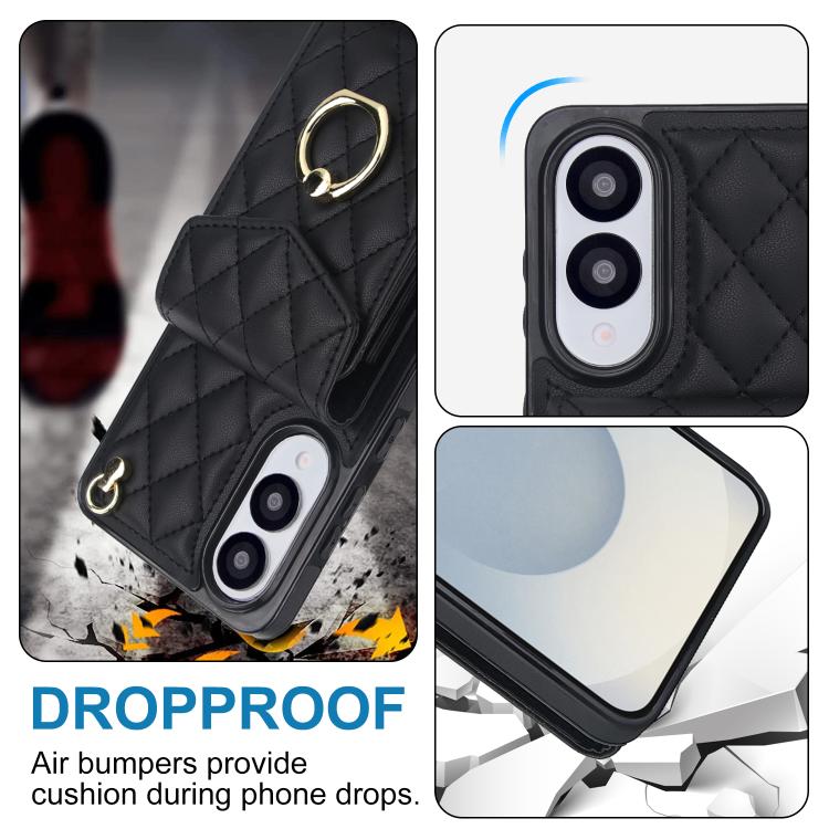 Custodia per telefono con borsa per carte a trama rombica con cordino lungo, For Samsung Galaxy S25 Edge 5G, For Samsung Galaxy S24 Ultra 5G, For Samsung Galaxy S24+ 5G