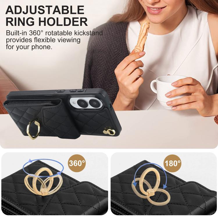 Custodia per telefono con borsa per carte a trama rombica con cordino lungo, For Samsung Galaxy S25 Edge 5G, For Samsung Galaxy S24 Ultra 5G, For Samsung Galaxy S24+ 5G